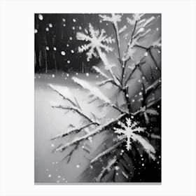 Frost, Snowflakes, Black & White 3 Canvas Print