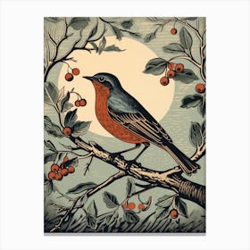 Vintage Bird Linocut Robin 3 Canvas Print