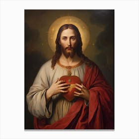Sacred Heart Of Jesus, Oil On Canvas Portuguese School, 19th Century 003 Canvas Print