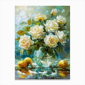 White Roses In A Vase 3 Canvas Print