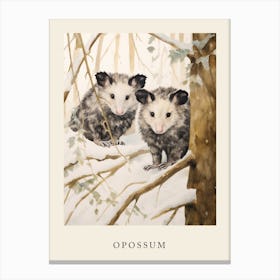 Winter Watercolour Opossum 2 Poster Canvas Print