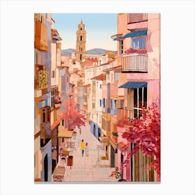Malaga Spain 3 Vintage Pink Travel Illustration Canvas Print