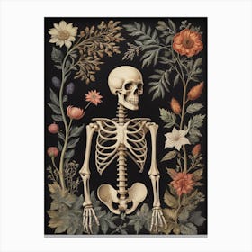 Botanical Skeleton Vintage Flowers Painting (75) Canvas Print