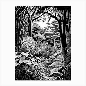 Singapore Botanic Gardens, 1, Singapore Linocut Black And White Vintage Canvas Print