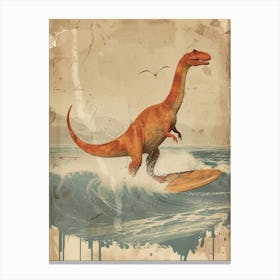 Vintage Diplodocus Dinosaur On A Surf Board 2 Canvas Print