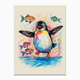 Penguin And Fish Canvas Print