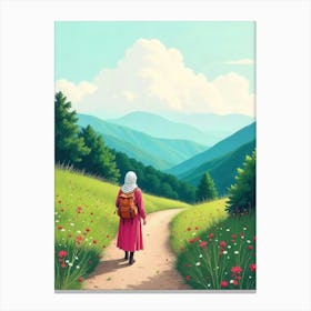 Muslim Girl Walking In The Mountains Canvas Print