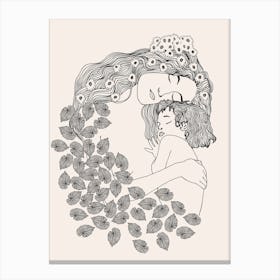 Mother And Child in black and white (Klimt remake) Canvas Print