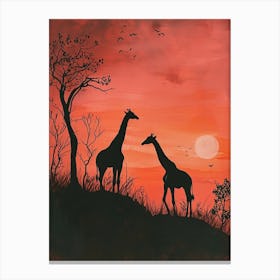 Giraffe Red Sunset Silhouette 1 Canvas Print