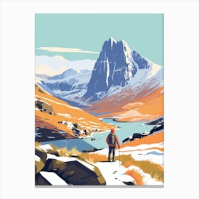 Vintage Winter Travel Illustration Snowdonia National Park United Kingdom 4 Canvas Print