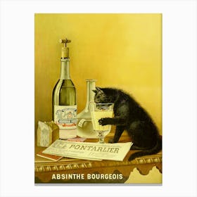 Absinthe Bourgeoisie, Cat Sipping Liquor, Vintage Alcoholic Beverage Poster, Bar Cart Decor Canvas Print