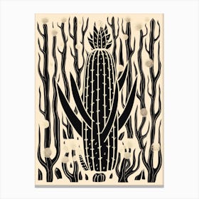 B&W Cactus Illustration Trichocereus Cactus 2 Canvas Print