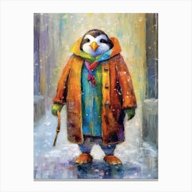 Fashionable Penguin In The Snow Canvas Print