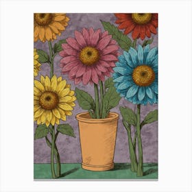 Sunflowers In A Pot 1 Canvas Print