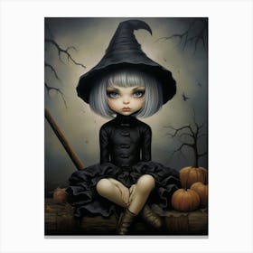 Halloween little blonde witch Canvas Print