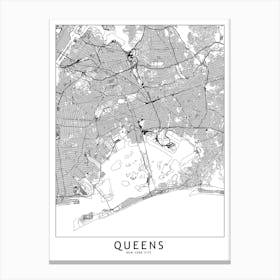 Queens White Map Canvas Print