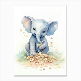 Elephant Painting Collecting Coins Watercolour 1 Canvas Print