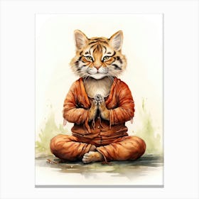 Tiger Illustration Practicing Yoga Watercolour 3 Canvas Print