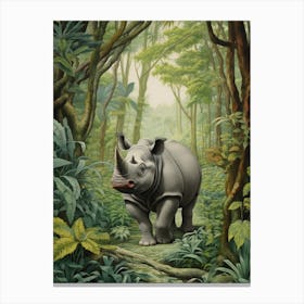 Rhino In The Green Leaves Realistic Illustration 7 Canvas Print