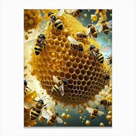 Bees On Honeycomb Canvas Print
