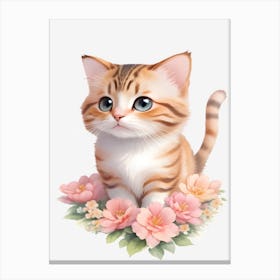 Vintage Cat With Flowers Canvas Print