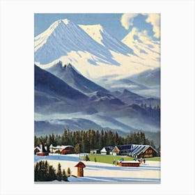 Mount Ruapehu, New Zealand Ski Resort Vintage Landscape 1 Skiing Poster Canvas Print