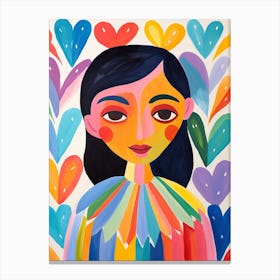 Gouache Style Painting Of A Person In A Stripey Dress With Heart Background Canvas Print