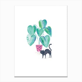 Painted Black Cat And House Plant Canvas Print