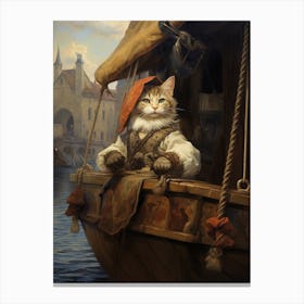 Cat As A Captain On A Medieval Boat 3 Canvas Print