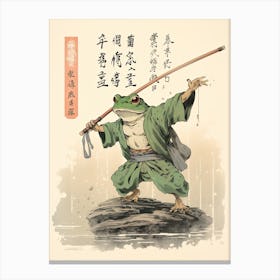 Frog Dancing, Matsumoto Hoji Inspired Japanese Woodblock 3 Canvas Print