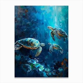Sea Turtles Illuminated By The Light Underwater 1 Canvas Print