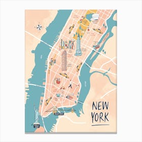New York Illustrated Map Canvas Print
