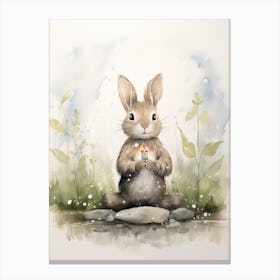 Bunny Meditating Rabbit Prints Watercolour 4 Canvas Print