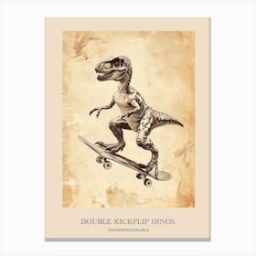 Sinornithosaurus Vintage Dinosaur Poster Canvas Print