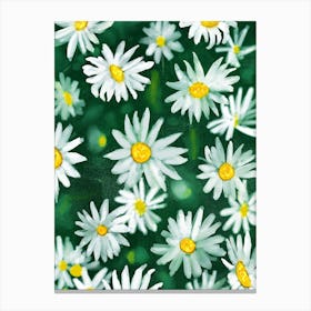 White Daisy Flower Gouache Pattern Canvas Print