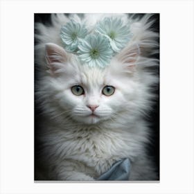 White Cat With Flowers 1 Canvas Print