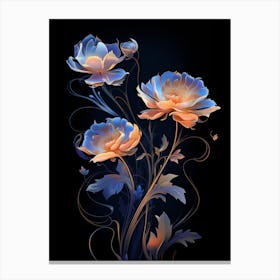 Flowers On A Black Background Canvas Print