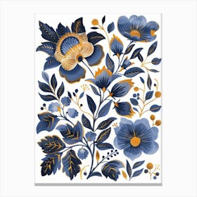 Blue And Gold Floral Print Canvas Print