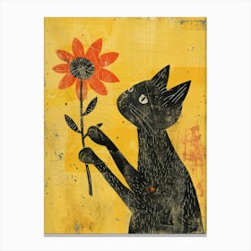 Black Cat With Sunflower Canvas Print