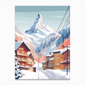 Vintage Winter Travel Illustration Zermatt Switzerland 1 Canvas Print