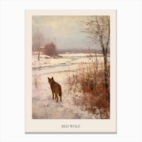 Vintage Winter Animal Painting Poster Red Wolf 4 Canvas Print