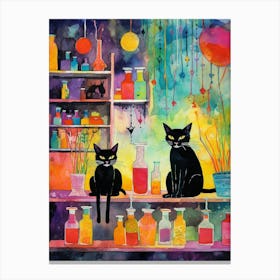 Colourful Cats In The Alchemy With Potions 3 Canvas Print