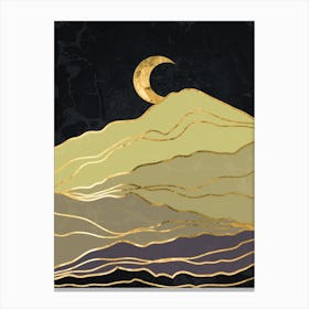 Gold And Black - Golden landscape with moon #5, Japanese gold poster Canvas Print