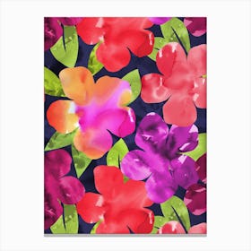 Navy Inky Floral Red & Purple Canvas Print