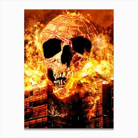 Skull In Flames Canvas Print