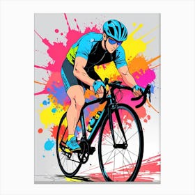 Cyclist On A Colorful Background Canvas Print