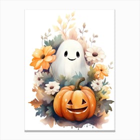 Cute Ghost With Pumpkins Halloween Watercolour 120 Canvas Print