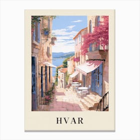 Hvar Croatia 1 Vintage Pink Travel Illustration Poster Canvas Print