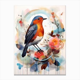 Bird Painting Collage European Robin 1 Canvas Print