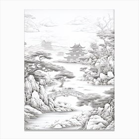 Okinawa Islands In Okinawa, Ukiyo E Black And White Line Art Drawing 2 Canvas Print